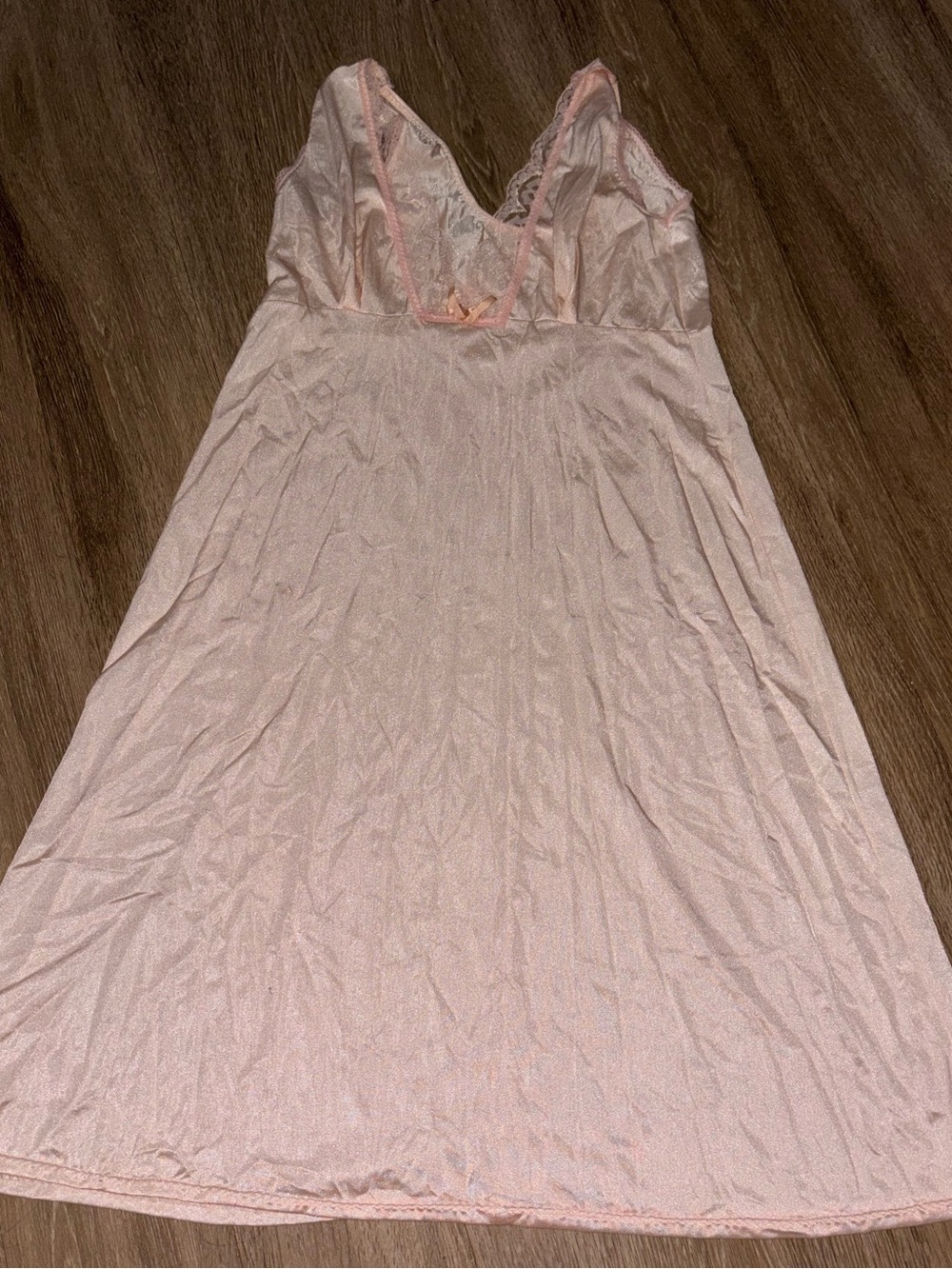 Vintage Pink Satin Lace Nightgown Sleeveless Empire Waist Babydoll Sleep b190